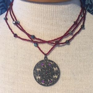 SALE 🐞 3 Strand Beaded Necklace with Medallion